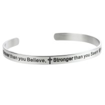 Qina C. You Are Braver Than You Believe..stronger .. Smarter..adjustable Cuff Bracelet Wristband Bangle Silver-tone