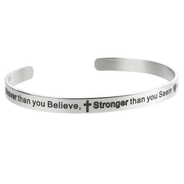 Qina C. You Are Braver Than You Believe..stronger .. Smarter..adjustable Cuff Bracelet Wristband Bangle Silver-tone