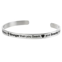 Qina C. You Are Braver Than You Believe..stronger .. Smarter..adjustable Cuff Bracelet Wristband Bangle Silver-tone