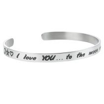 Qina C. I Love You.. to the Moon & Back Adjustable Cuff Bracelet Wristband Bangle Silver-tone