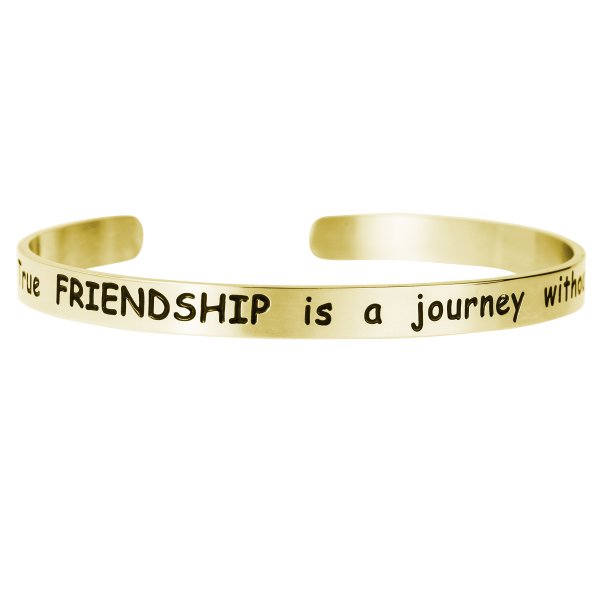 Qina C. True Friendship Is a Journey Without End Adjustable Cuff Bracelet Wristband Bangle Gold-tone