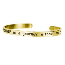 Qina C. True Friendship Is a Journey Without End Adjustable Cuff Bracelet Wristband Bangle Gold-tone