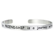 Qina C. True Friendship Is a Journey Without End Adjustable Cuff Bracelet Wristband Bangle Silver-tone
