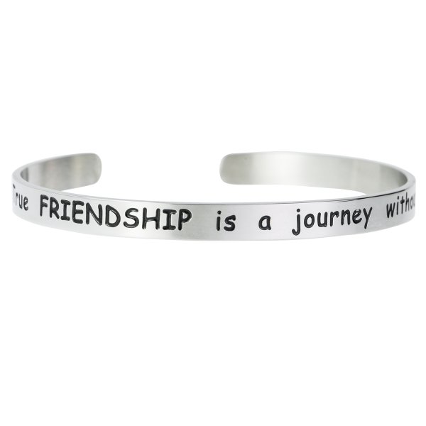 Qina C. True Friendship Is a Journey Without End Adjustable Cuff Bracelet Wristband Bangle Silver-tone