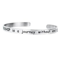 Qina C. True Friendship Is a Journey Without End Adjustable Cuff Bracelet Wristband Bangle Silver-tone