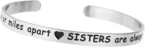 Qina C. Side by side or miles apart. Sisters are always close at heart Adjustable Cuff Bracelet Wristband Bangle Silver-tone