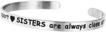 Qina C. Side by side or miles apart. Sisters are always close at heart Adjustable Cuff Bracelet Wristband Bangle Silver-tone