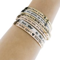 Qina C. Side by side or miles apart. Sisters are always close at heart Adjustable Cuff Bracelet Wristband Bangle Silver-tone