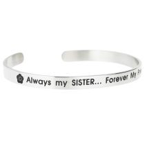 Qina C. Always My Sister Forever My Friend Adjustable Cuff Bracelet Wristband Bangle Silver tone