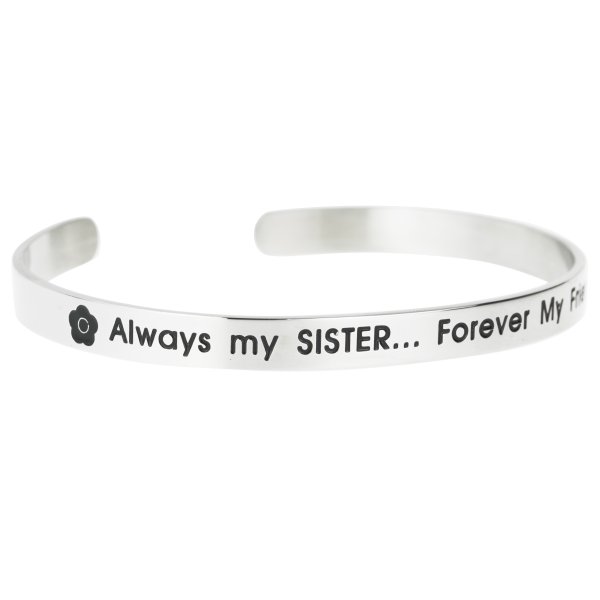 Qina C. Always My Sister Forever My Friend Adjustable Cuff Bracelet Wristband Bangle Silver tone