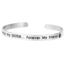 Qina C. Always My Sister Forever My Friend Adjustable Cuff Bracelet Wristband Bangle Silver tone