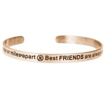 Qina C. Side by side or miles apart. Best friends are always connected by heart Adjustable Cuff Bracelet Wristband Bangle Rose Gold-tone