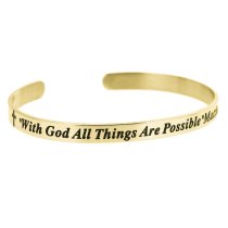 Qina C. Christian Bible with God All Things Are Possible Adjustable Cuff Bracelet Wristband Bangle Gold tone