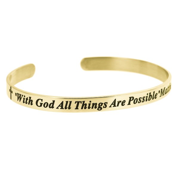 Qina C. Christian Bible with God All Things Are Possible Adjustable Cuff Bracelet Wristband Bangle Gold tone
