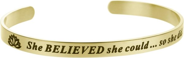 Qina C. She Believed She Could so She Did Adjustable Cuff Bracelet Wristband Bangle Gold tone