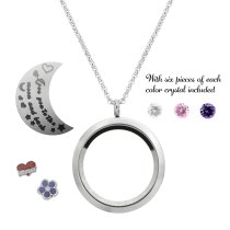 Love You to the Moon and Back Sister Flower Floating Locket Crystal Charm Necklace Pendant 30mm