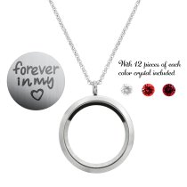 Love Forever Round Floating Locket Red Crystal Chain Necklace Pendant 30mm