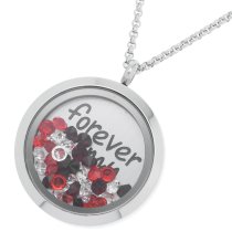 Love Forever Round Floating Locket Red Crystal Chain Necklace Pendant 30mm