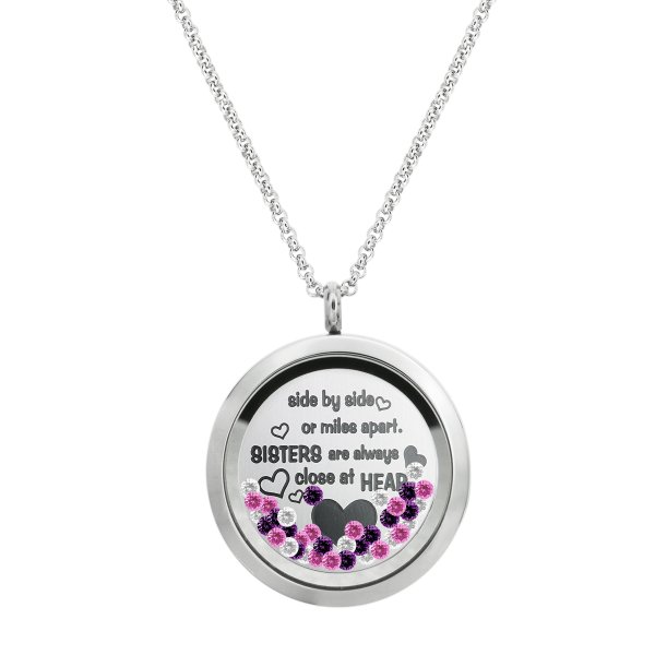 Side ... Sister Are Always Close At Heart Family Daisy Flower Floating Locket Crystals Charm Necklace Pendant