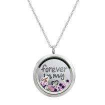 Forever Love Sweet 16 w/ Heart Floating Locket Crystals Charm Necklace Pendant 30mm