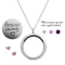 Forever Love Sweet 16 w/ Heart Floating Locket Crystals Charm Necklace Pendant 30mm