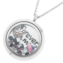 Forever Love Sweet 16 w/ Heart Floating Locket Crystals Charm Necklace Pendant 30mm