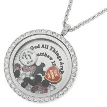 With God All Things Are Possible Floating Locket Crystals Prayer Charm Necklace Pendant
