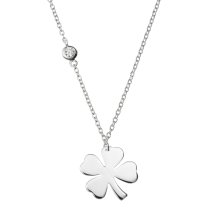 Sterling Silver 4 Leaf Clover Luck Clear CZ Friendship Dangle Charm Necklace 16″+1″ Extender