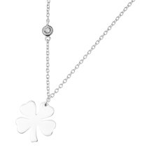Sterling Silver 4 Leaf Clover Luck Clear CZ Friendship Dangle Charm Necklace 16"+1" Extender