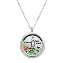 A Teacher Takes a Hand ... Touches a Heart Floating Locket Crystals Charm Necklace Pendant