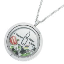 A Teacher Takes a Hand ... Touches a Heart Floating Locket Crystals Charm Necklace Pendant