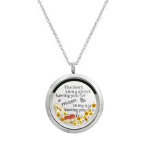 The Best Thing About Having You For a Mom is My Kids Having You for a Grandma Floating Locket Crystals Charm Necklace Pendant
