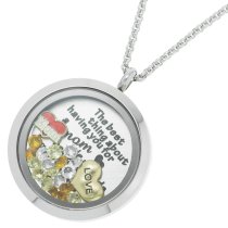 The Best Thing About Having You For a Mom is My Kids Having You for a Grandma Floating Locket Crystals Charm Necklace Pendant
