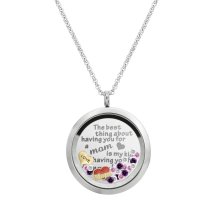 The Best Thing About Having You for a Mom Is My Kids Having You for a Grandma Floating Locket Crystals Charm Necklace Pendant