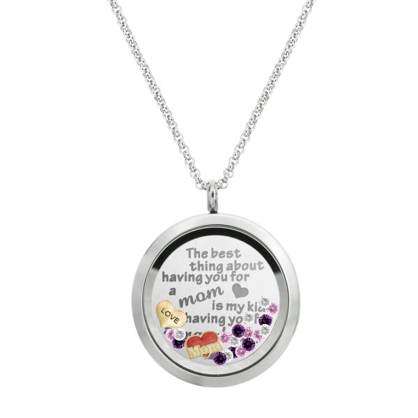 The Best Thing About Having You for a Mom Is My Kids Having You for a Grandma Floating Locket Crystals Charm Necklace Pendant