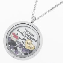 The Best Thing About Having You for a Mom Is My Kids Having You for a Grandma Floating Locket Crystals Charm Necklace Pendant
