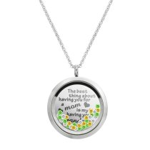 The Best Thing About Having You For a Mom is My Kids Having You for a Grandma Floating Locket Crystals Charm Necklace Pendant