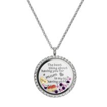 The Best Thing About Having You For a Mom is My Kids Having You for a Grandma Floating Locket Crystals Charm Necklace Pendant