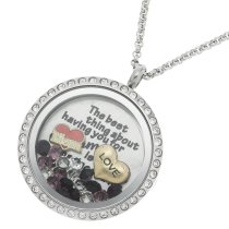The Best Thing About Having You For a Mom is My Kids Having You for a Grandma Floating Locket Crystals Charm Necklace Pendant