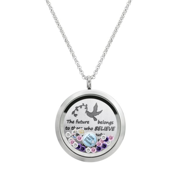 The future belongs to those who believes in the beauty of their dreams Graduate Floating Locket Crystal Charm Necklace Pendant
