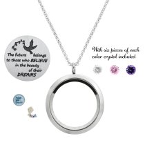 The future belongs to those who believes in the beauty of their dreams Graduate Floating Locket Crystal Charm Necklace Pendant