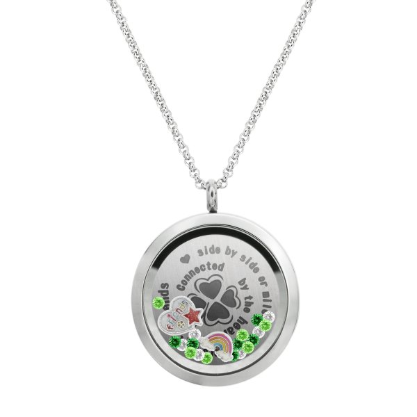 We are Best Friends connected by the heart Friendship Four Leaf Clover Floating Locket Crystals Charm Necklace Pendant