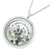 We are Best Friends connected by the heart Friendship Four Leaf Clover Floating Locket Crystals Charm Necklace Pendant