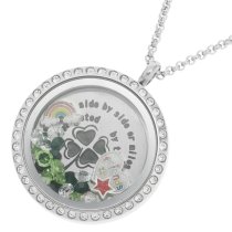 We are Best Friends connected by the heart Friendship Four Leaf Clover Floating Locket Crystals Charm Necklace Pendant