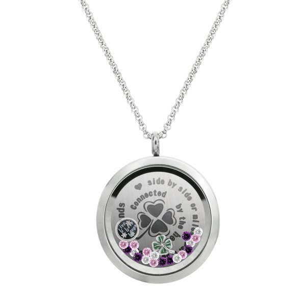 We are Best Friends connected by the heart Friendship Four Leaf Clover Floating Locket Crystals Charm Necklace Pendant