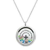 With God All Things Are Possible Floating Locket Crystals Prayer Charm Necklace Pendant