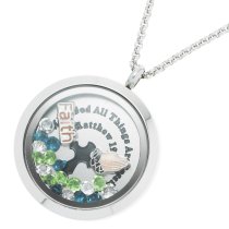 With God All Things Are Possible Floating Locket Crystals Prayer Charm Necklace Pendant