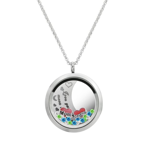 Love You to the Moon and Back Mom Daughter Family Floating Locket Crystal Charm Necklace Pendant 30mm