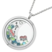 Love You to the Moon and Back Mom Daughter Family Floating Locket Crystal Charm Necklace Pendant 30mm