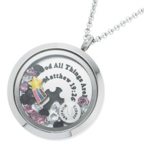 With God All Things Are Possible Floating Locket Crystals Prayer Charm Necklace Pendant